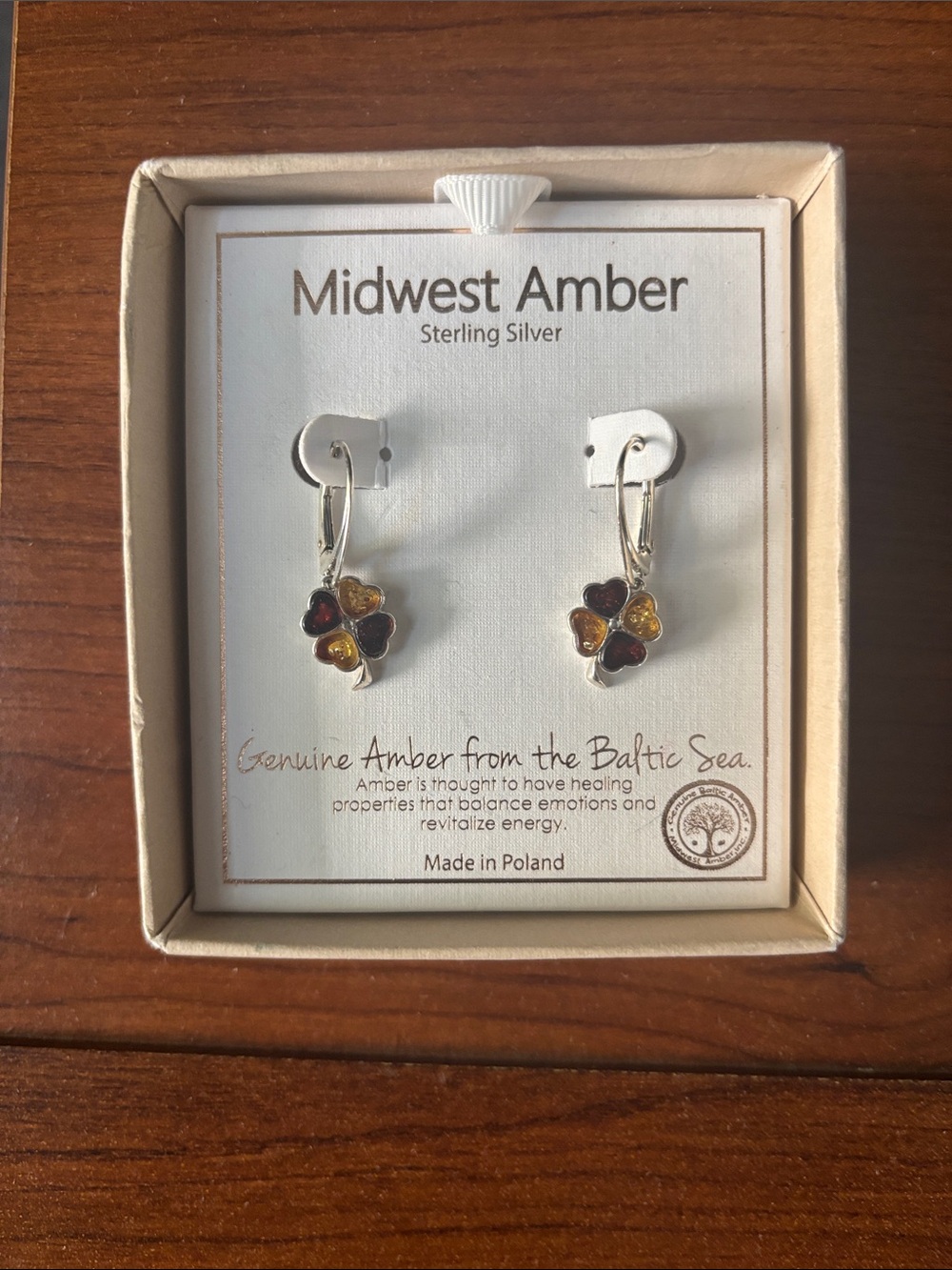 Midwest Amber Sterling Silver Clover Drop Earrings